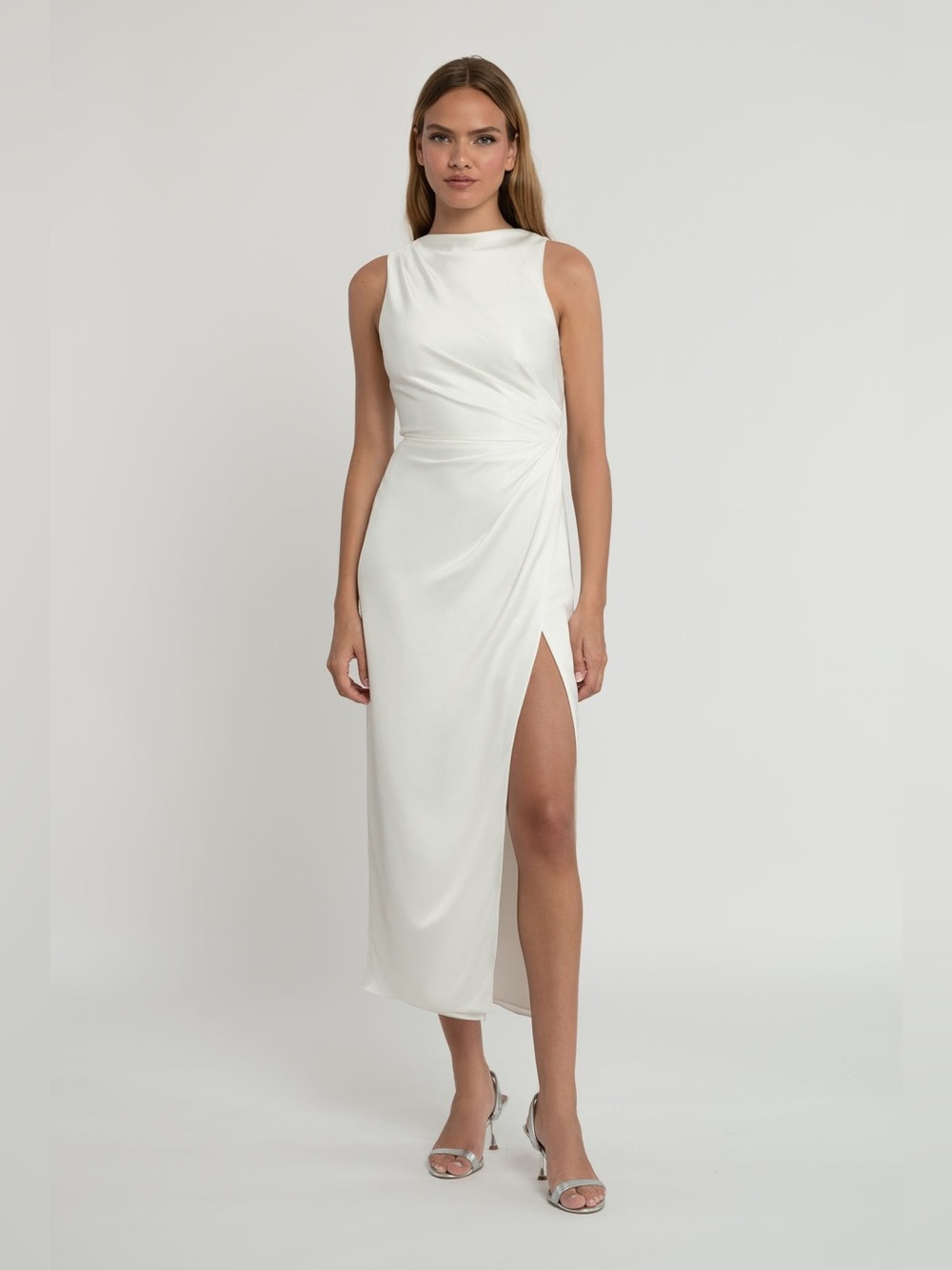 Jenny Yoo Patricia Dress Size 4 Ivory Ruched Bridal Slit Sample